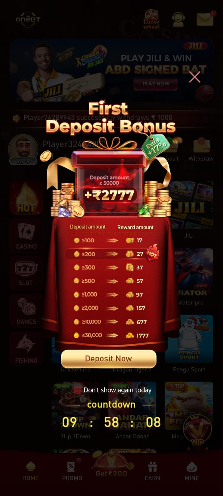 OneBT Game jackpot ranking leaderboard displaying player rewards, betting rankings, and daily jackpot prizes.